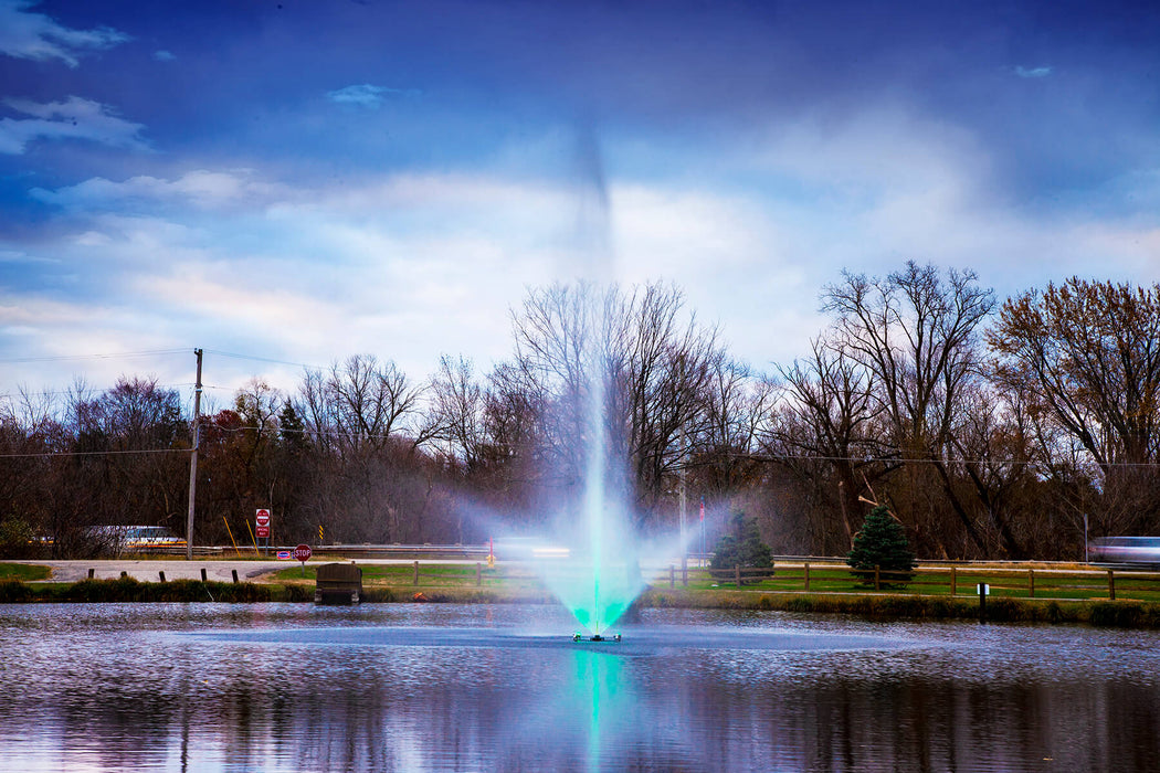 Scott Aerator Skyward Fountain from a distance during the early evening